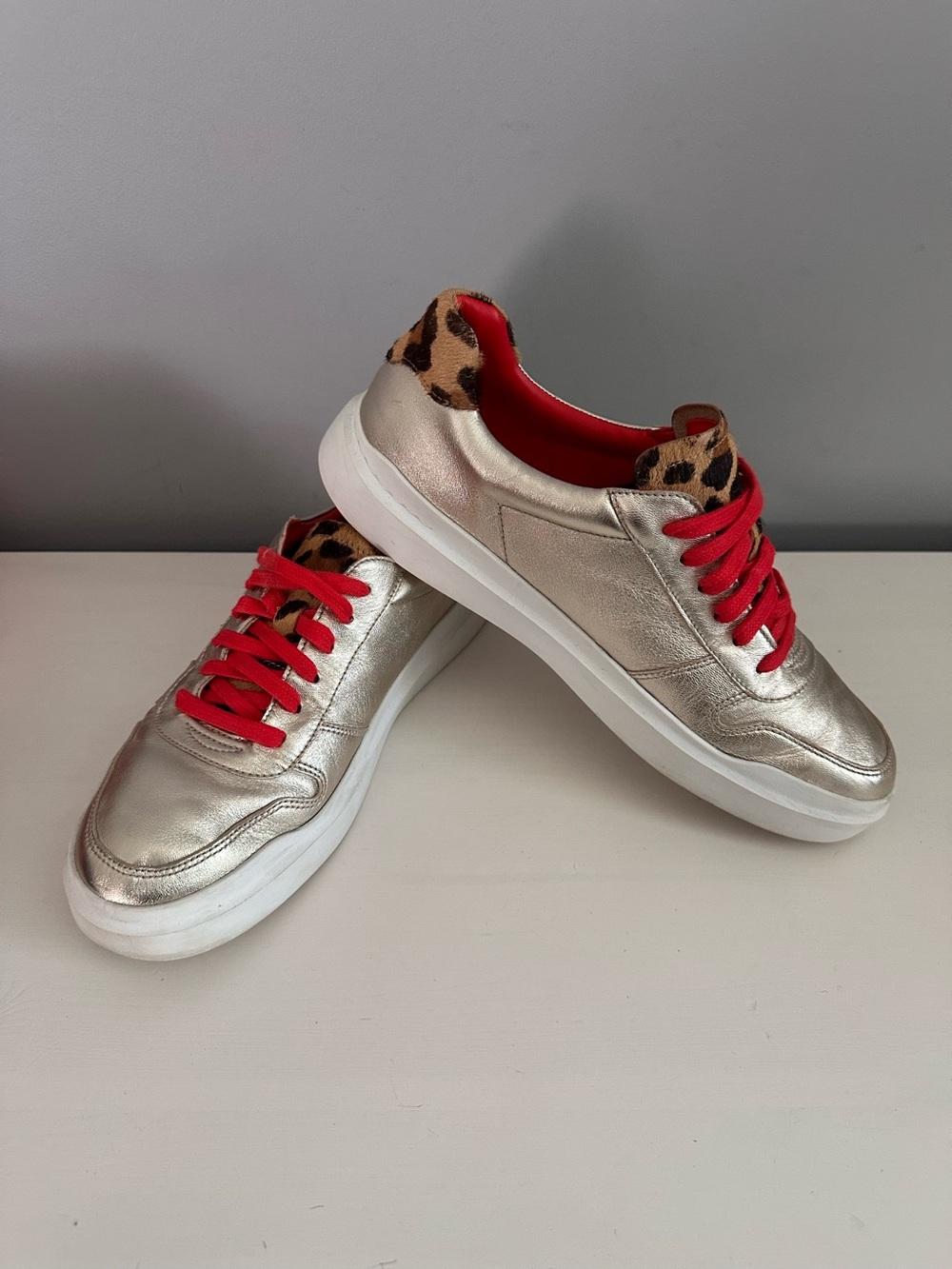 Cole Haan GrandPro, Rally, Court Sneakers, Metallic Gold, Animal Print, Sz 10.5